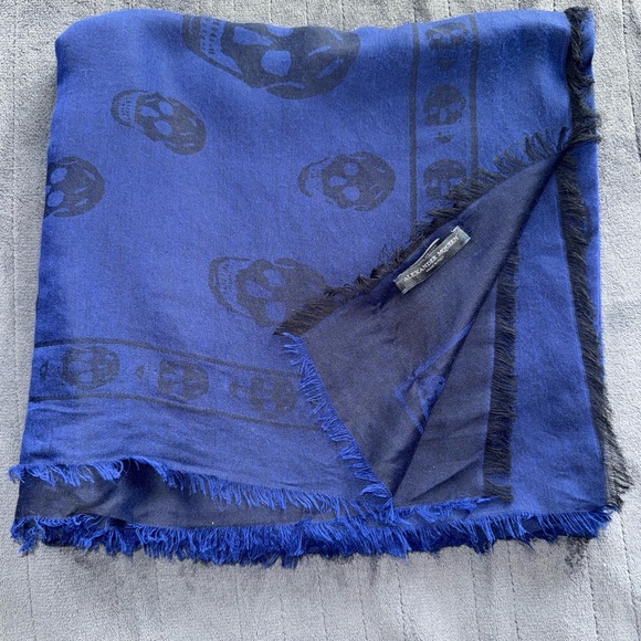 Vintage Mcqueen Shawl Vintage Alexander McQueen Navy Skull Pattern